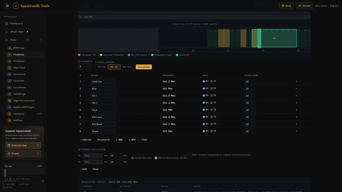 FreqSense — the main screen