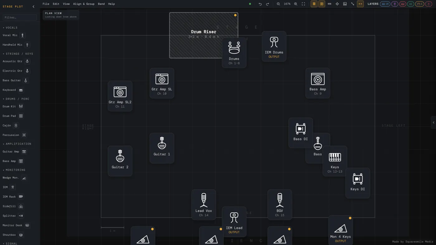 Stage Plot Generator — der Hauptbildschirm
