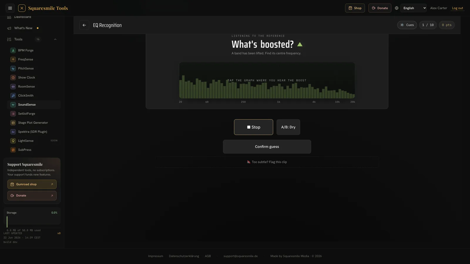 Eine EQ-Recognition-Frage in SoundSense — „What's boosted?